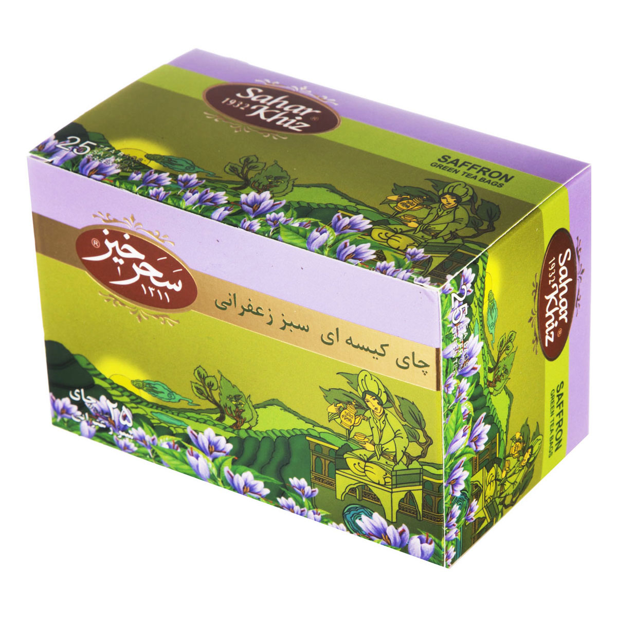 چای کیسه‌ای سبز زعفرانی 25 عددی سحرخیز