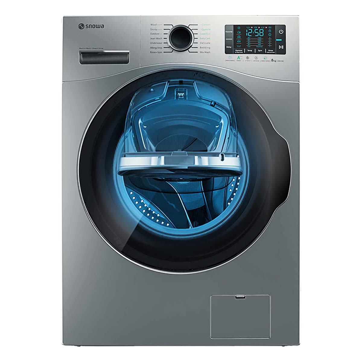 ماشین لباسشویی نقره ای 8 کیلویی مدل SWM-843 اسنوا
