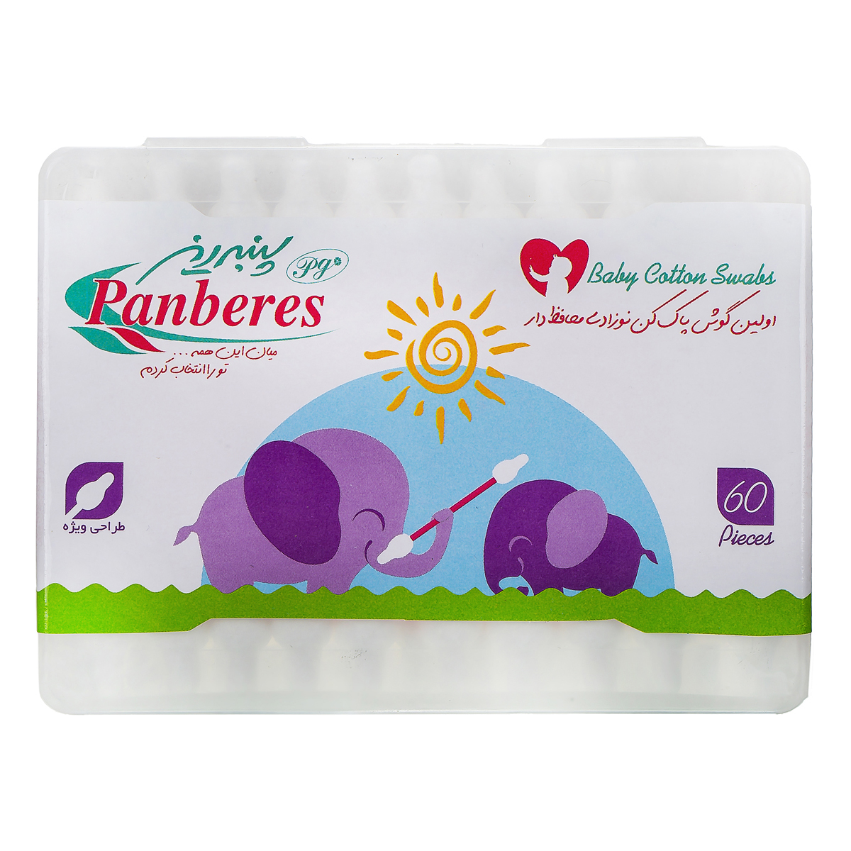 گوش پاک کن نوزادی محافظ دار 60 عددی پنبه ریز