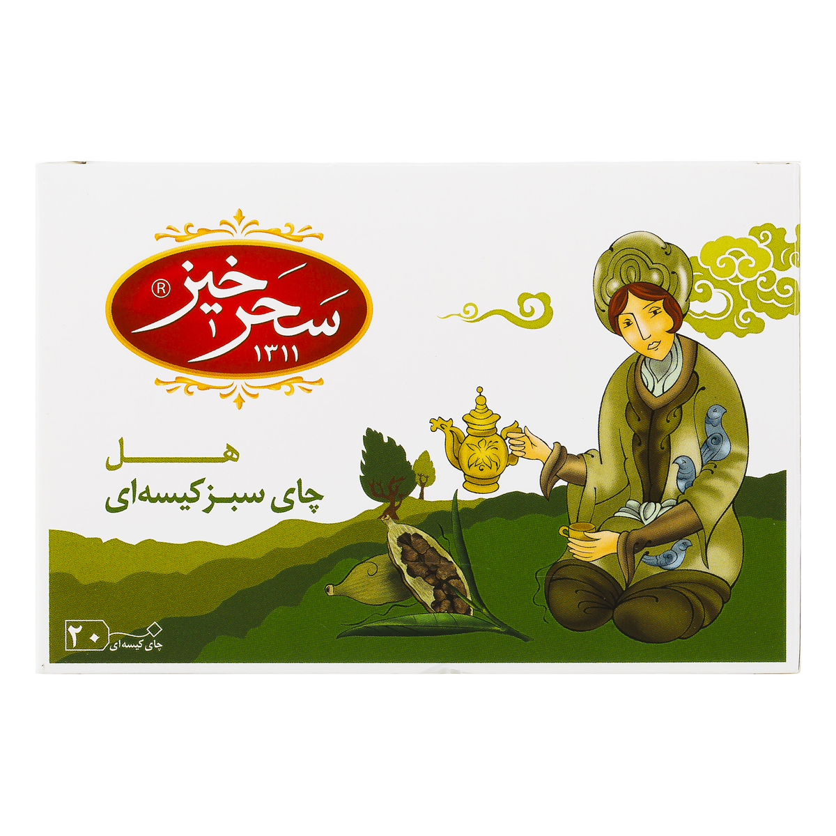 چای سبز کیسه ای هل 20 عددی سحرخیز