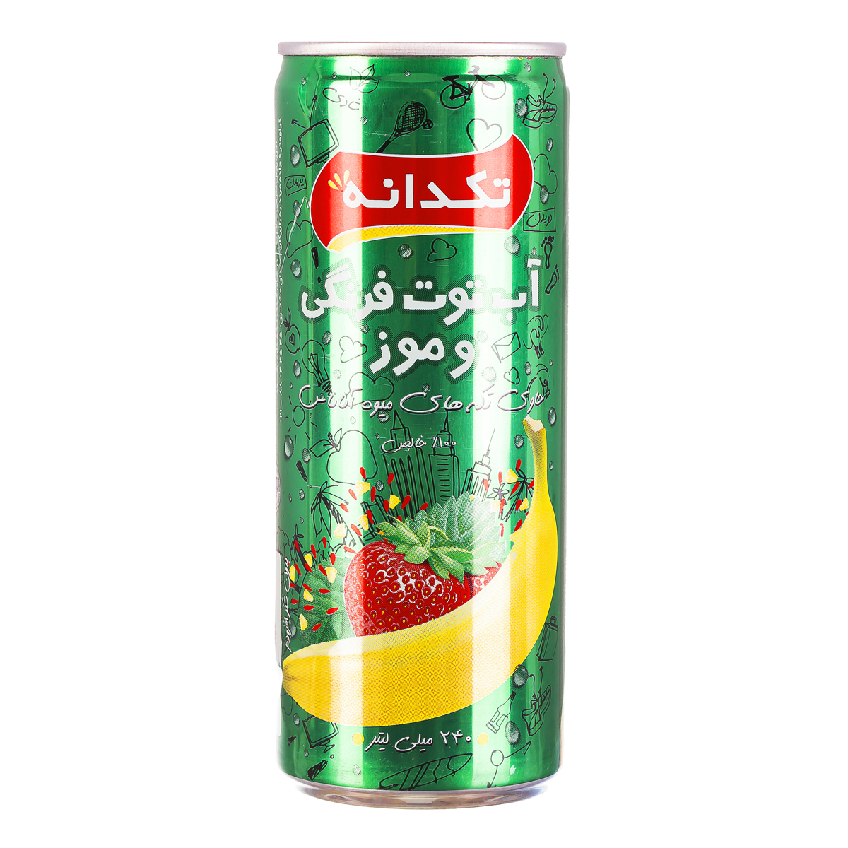 نوشیدنی توت فرنگی و موز پالپ دار 240 میلی لیتری تکدانه