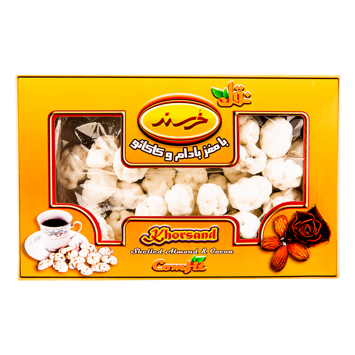 نقل با مغز بادام و کاکائو 500 گرمی خرسند