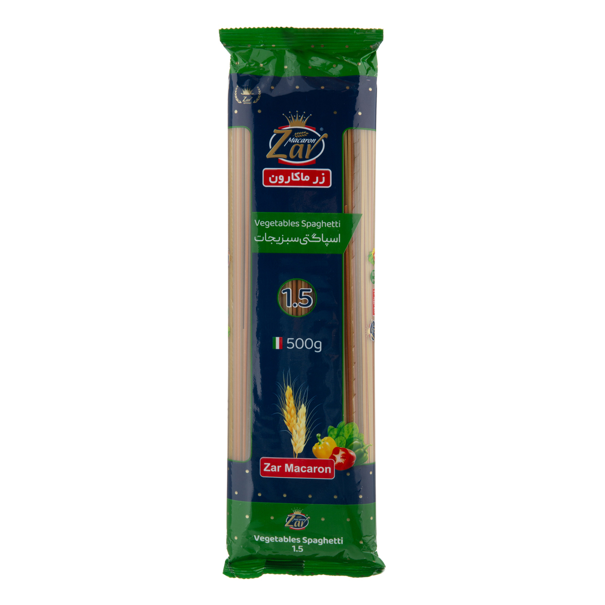 اسپاگتی رشته ای 1.5 مخلوط سبزیجات 500 گرمی زرماکارون