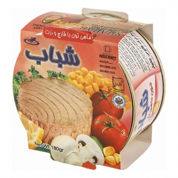 کنسرو ماهی تن با قارچ و ذرت 180 گرمی شباب
