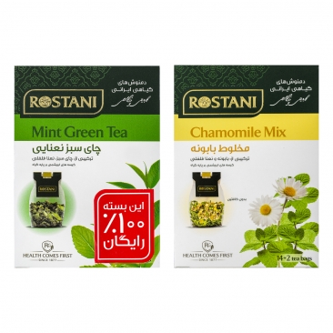 چای سبز نعنایی (رایگان) و مخلوط بابونه 16 عددی رستنی