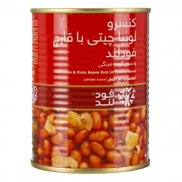 کنسرو لوبیا چیتی با قارچ و سس گوجه فرنگی 380 گرمی فودلند