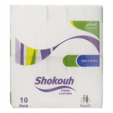 دستمال کاغذی دو لایه 100 برگ 10 عددی شکوه